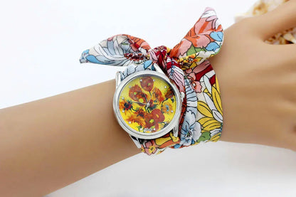 New Ladies Cloth Wristwatch Fashion Women Dress Watch High Quality Silver  Quartz Watch Sweet Girls Watch Fabric Clock