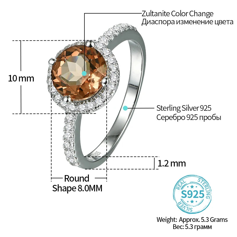 Silver Ring Women Fashion 2.3 Carats Created Diaspore S925  Wedding Band Color Change Stone