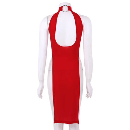 Sexy Women Ultra Thin Hollow Dress Clubwear Halter Neck Sleeveless Backless High Slit Legs Dress Cheongsam Temptation Nightgown