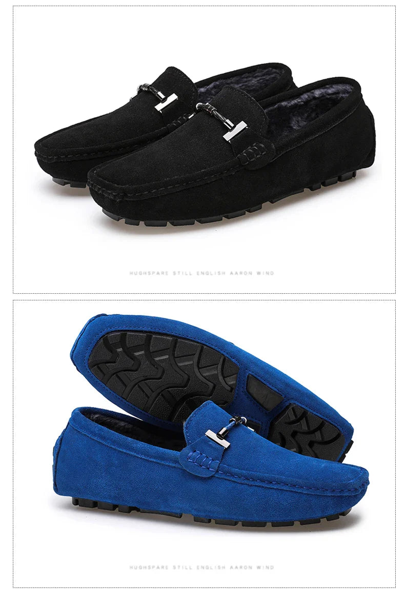 Handmade Men Loafers Luxury Genuine Leather Casual Shoes Comfortable Soft Driving Shoes Warm Fur Plus Office Moccasins