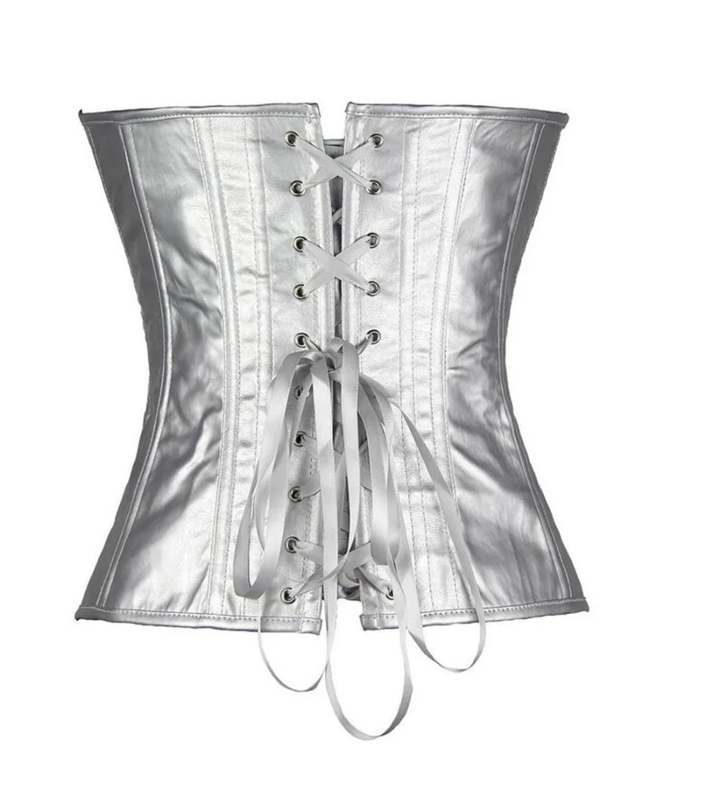 Faux Leather Corset Sexy Clubwear Bustier Hot Lingerie  Zipper Costume Lace up  Waist Cincher Top Plus Size