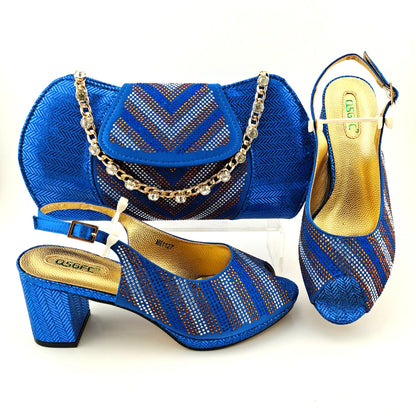Newest Orange Color Good Quality Shining Printing Material Ladies Shoes and Bag Set African Concise Style For Wedding Party