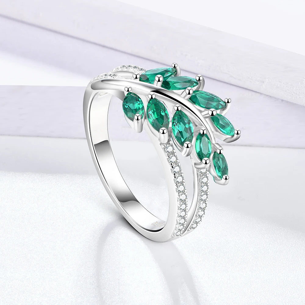 Classic 925 Sterling Silver Lab Emerald Created White Sapphire Gemstone Anniversary Band Ring For Women Fine Jewelry