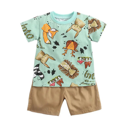 Infants Boys Clothing Sets Cotton Short Sleeve Baby Tops + Shorts 2Pcs Newborn Cartoon Clothes