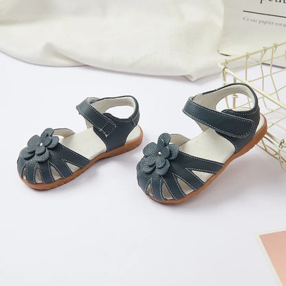 Hot selling little girl flower Sandals kids closed toe princess shoes for summer 3-7years older