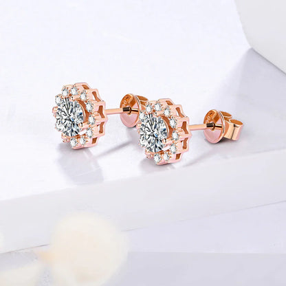 Round Cut 1.0CT Diamond Test Passed Moissanite Rhodium 925 Silver D Color Moissanite Earrings Jewelry Girlfriend Gift