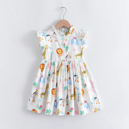 Girls Casual Dresses 2022 New Summer Kids Baby Flowers Print Costumes Floral Party Birthday Princess Vestidos 2-6Y