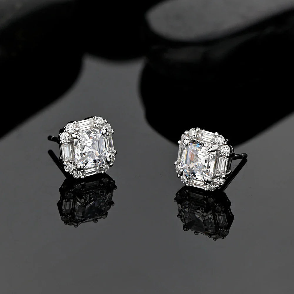 Original Design 6*6mm Asscher High Carbon Diamond Stud Eearrings for Women 2021 Jewelry 925 Sterling Silver Ruby Earrings Gift