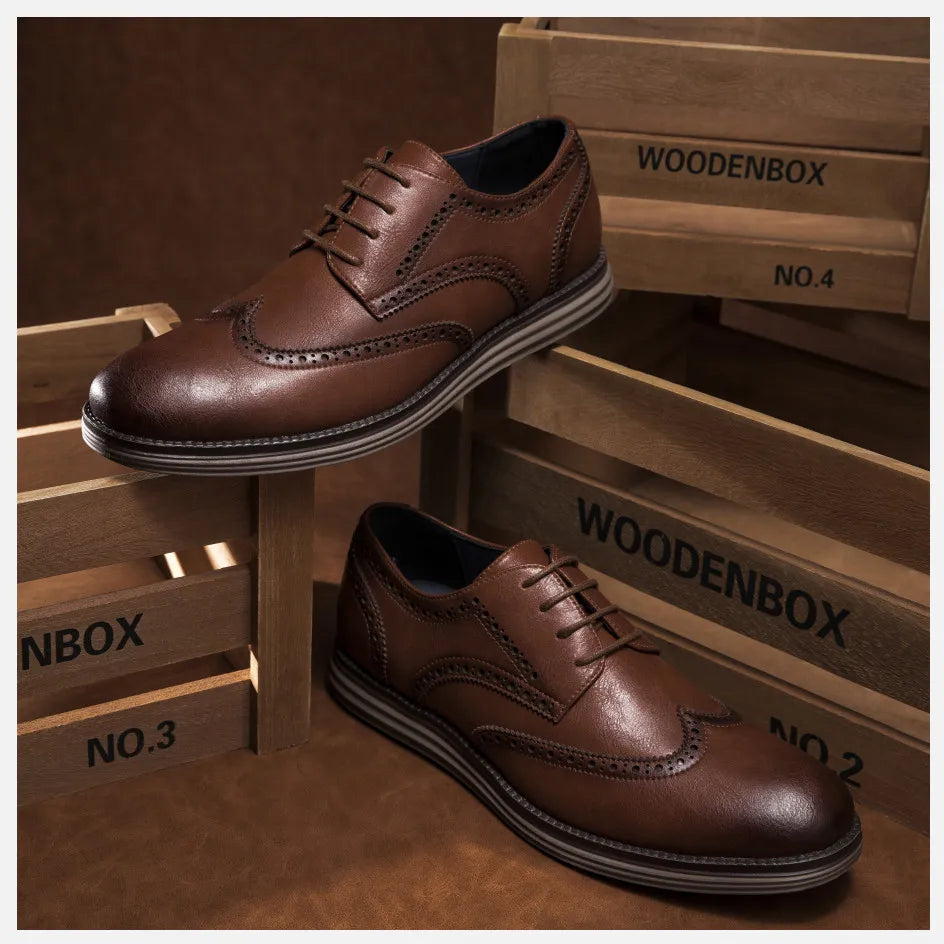 Sapatos Sociais Masculinos de Couro Genuíno Sapatos Casuais Confortáveis Masculinos Sapatos de Trabalho de Escritório Elegantes com Cadarço Masculinos