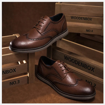 Sapatos Sociais Masculinos de Couro Genuíno Sapatos Casuais Confortáveis Masculinos Sapatos de Trabalho de Escritório Elegantes com Cadarço Masculinos