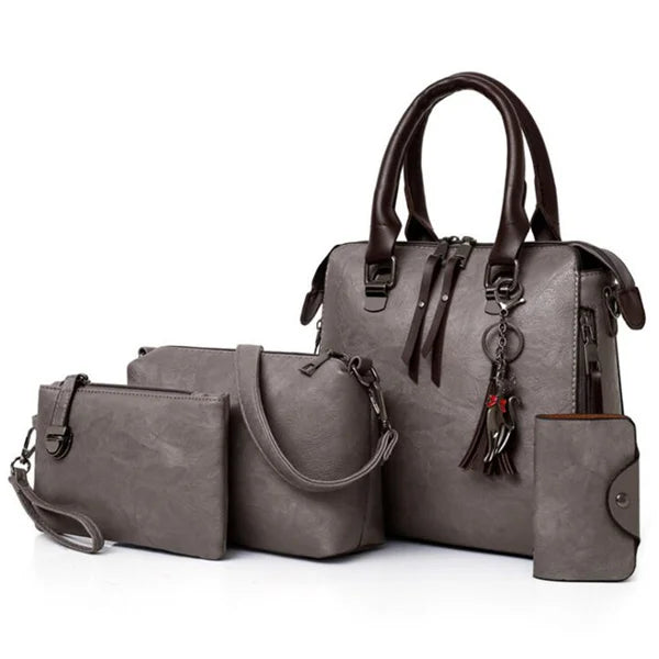 Bolsa Com Tassel Composto Feminina Bolsa De Couro De Luxo Bolsas De Marcas Famosas Designer Bolsa De Ombro Feminina Com Alça Superior 4 Peças/Conjunto