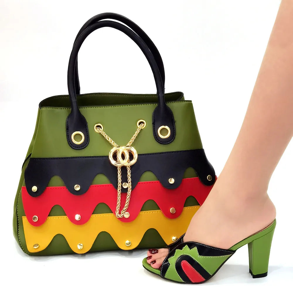 Black Color Comfortable Heels Italian Lady Shoes with Matching Bag for African Women Shoes and Bag Set
