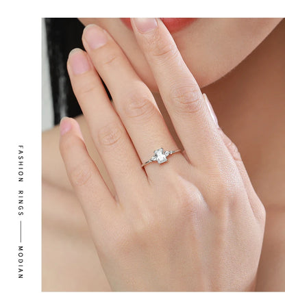 Rectangle Dazzling Ring Solid 925 Sterling Silver Clear Cubic Zirconia Finger Rings For Women Wedding Fine Jewelry Anel