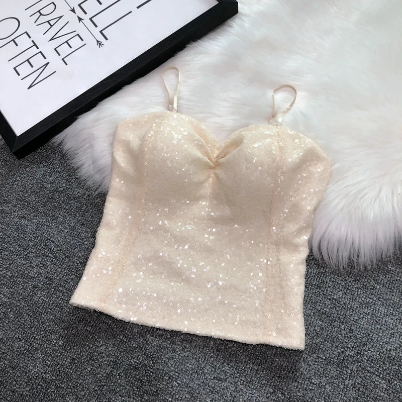 Women's Fashion Sexy Women 2023 Nick Sparkling Sequins Vest Harness At Night Binder Chest