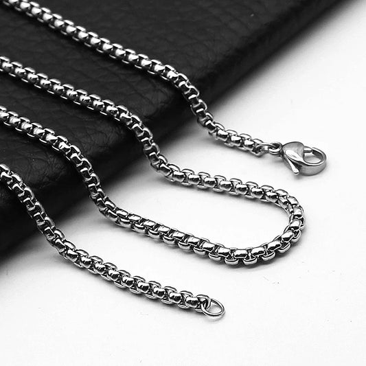 1Pc Stainless Steel Square Rolo Stainless Steel Chain Necklace Round Box Necklace Men Women Width 2mm-5mm