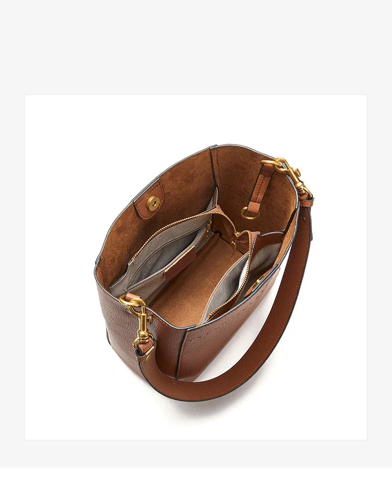 Genuine Leather Casual Shopper Shoulder Bag Commuter Large Bucket Handbag Simple High Quality Women Tote Underarm Bags