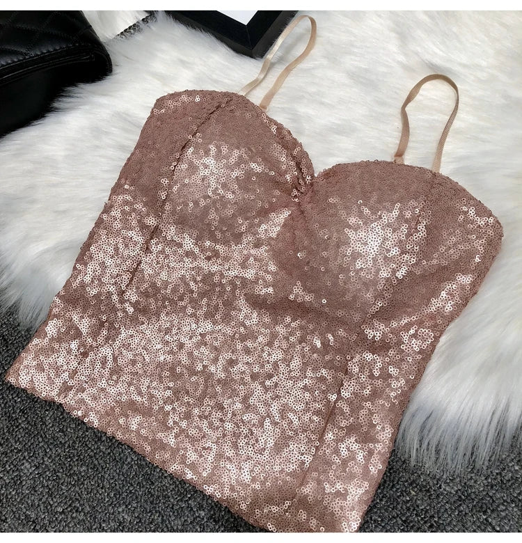 Women's Fashion Sexy Women 2023 Nick Sparkling Sequins Vest Harness At Night Binder Chest