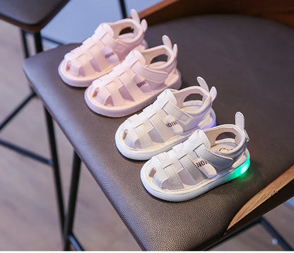 Summer Children Light-up Toddler Shoes New Bunny Soft-soled Roman Shoes Baby's Footwear Sandals Kids Shoes Girl with LED G12191