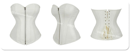 Faux Leather Corset Sexy Clubwear Bustier Hot Lingerie  Zipper Costume Lace up  Waist Cincher Top Plus Size