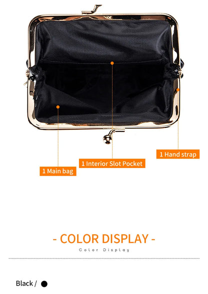 Vintage Genuine Leather Women Clip Bags Small Chain Crossbody Bag Fashion Kiss Lock Phone Bags High Quality Daily Purse Bag