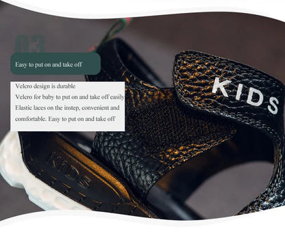 Children Sandals 2023 Summer New Fashion Boys Geniune Leather Sandals Kids Soft Bottom Non-slip Beach Sandals
