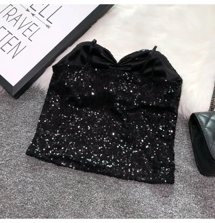 Women's Fashion Sexy Women 2023 Nick Sparkling Sequins Vest Harness At Night Binder Chest