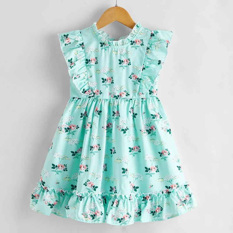 Girls Casual Dresses 2022 New Summer Kids Baby Flowers Print Costumes Floral Party Birthday Princess Vestidos 2-6Y