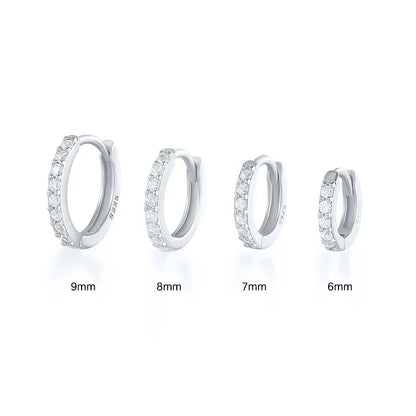 6/7/8/9 MM Cartilage Circle Earrings 925 Sterling Silver Bling CZ Huggie Hoop Earring for Women Piercing Buckle Wedding Jewelry