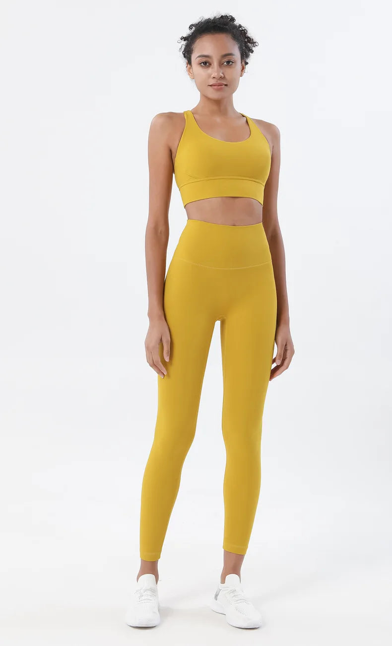SOISOU Nylon Yoga Set Women's Tracksuit Gym Fitness Set Woman 2 Pieces Leggings Sports Bra Breathable Sportwear Woman Clothes