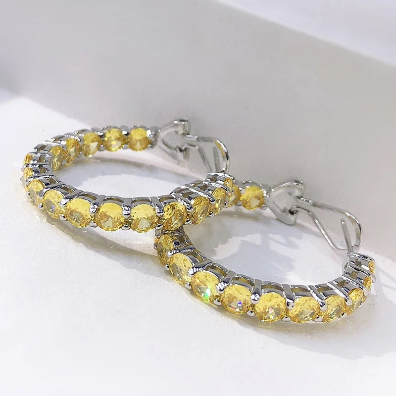 100% 925 Sterling Silver 4mm Yellow High Carbon Diamond Earrings For Women Sparkling Wedding Party Fine Jewelry Wholesale