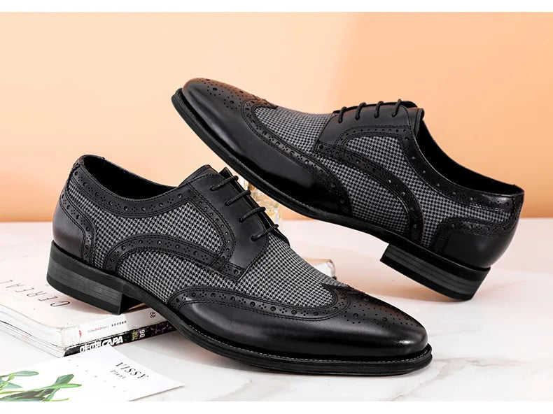 Men's Dress Shoes Leather Ventilation Lace-Up Fashion Bullock Men Shoes Formal Business Casual Spring Summer New