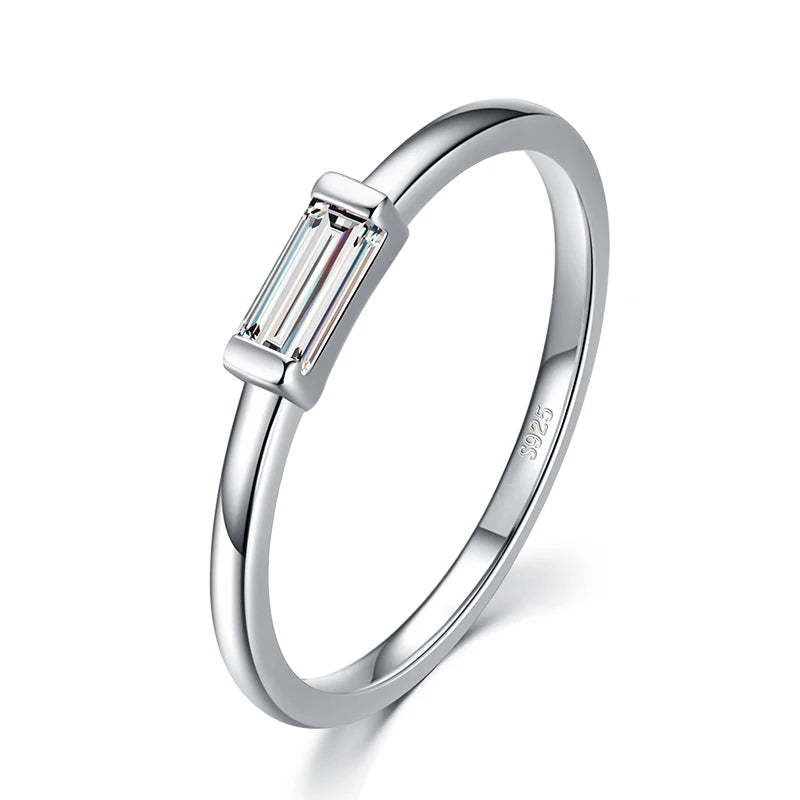 925 Sterling Silver Fashion Emerald Cut Shiny Clear CZ Wedding Female Rings for Women Simple Rectangle Ring Fine Jewelry