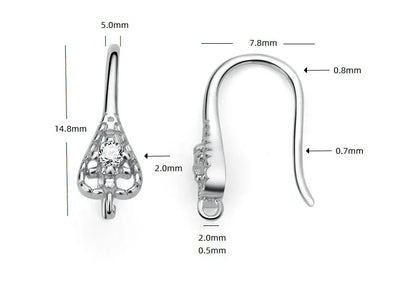 TrustDavis Real 925 Sterling Silver Fashion Dazzling CZ Opening Handmade Ear Hook Earring DIY Accessories Fine Jewelry HY365