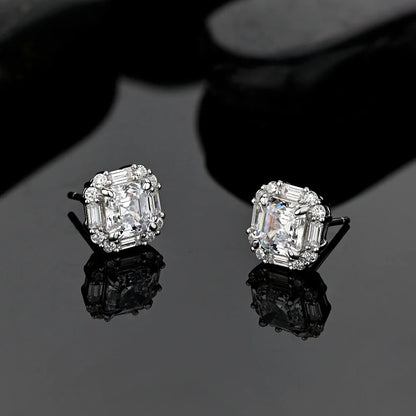 Original Design 6*6mm Asscher High Carbon Diamond Stud Eearrings for Women 2021 Jewelry 925 Sterling Silver Ruby Earrings Gift