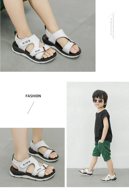 Children Sandals 2023 Summer New Fashion Boys Geniune Leather Sandals Kids Soft Bottom Non-slip Beach Sandals