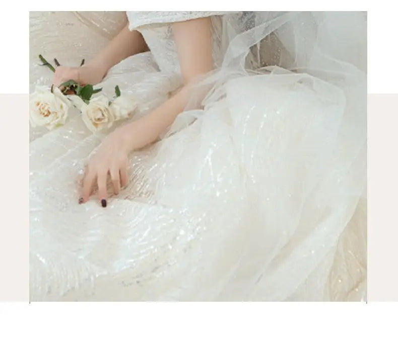 Wedding Dress Shiny Wedding Dress Classic Boat Neck Bridal Party Gown Vestido De Noiva Robe De Mariee Customized