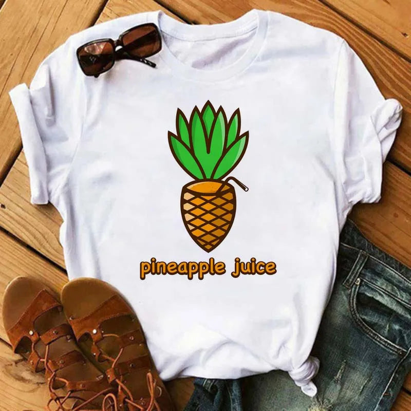 Funny Fruits T Shirt Women Fashion Kawaii Banana Print White T-shirt Harajuku TShirt Short Sleeves Tops Tee Shirt Femme T Shirts