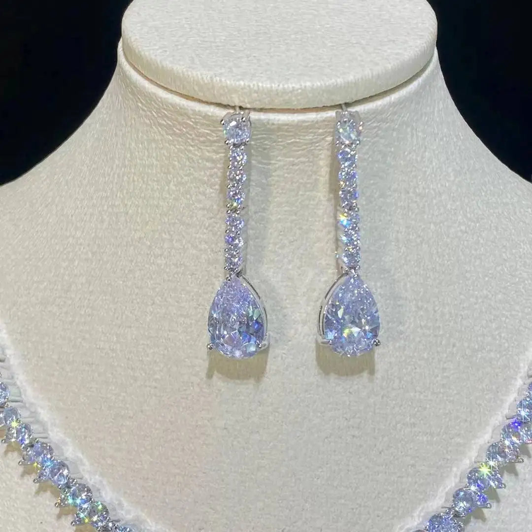 Classic Water Drop Pendant Crystal Necklace For Women, Cubic Zirconia Bridal Wedding 2 Piece Jewelry Set X0178