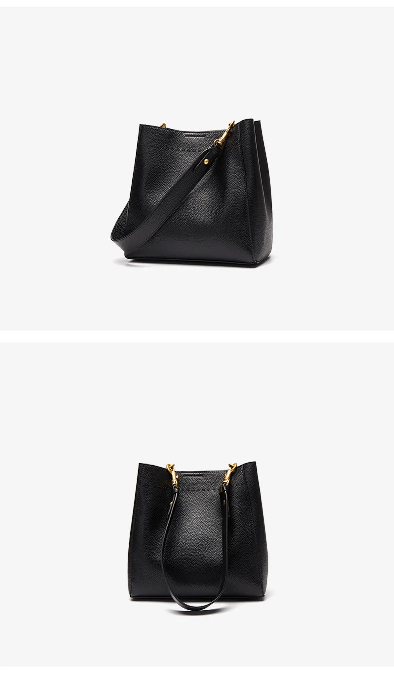 Genuine Leather Casual Shopper Shoulder Bag Commuter Large Bucket Handbag Simple High Quality Women Tote Underarm Bags