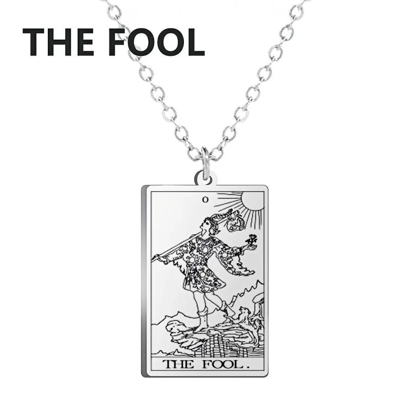 Tarot Cards Necklace Women Stainless Steel Necklace Wealth Amulet Classic Tarot Major Arcana Divination Charm Jewelry