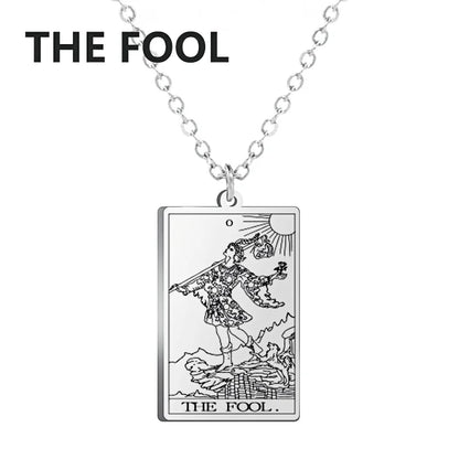 Tarot Cards Necklace Women Stainless Steel Necklace Wealth Amulet Classic Tarot Major Arcana Divination Charm Jewelry