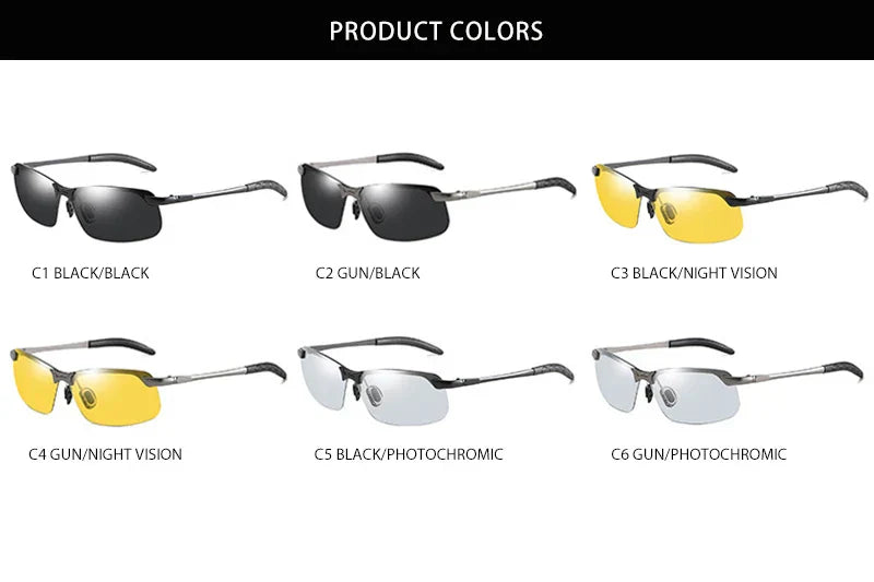 Half-frame Photochromic Sunglasses Men Women Vintage Metal Polarized Sun Glasses For Male Night Vision Driving Shades