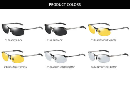 Half-frame Photochromic Sunglasses Men Women Vintage Metal Polarized Sun Glasses For Male Night Vision Driving Shades