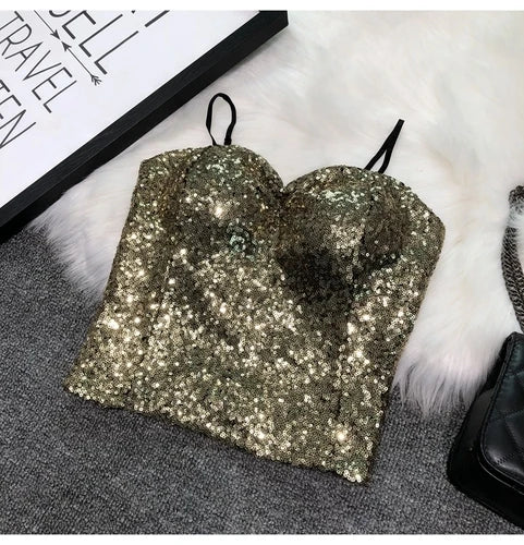 Women's Fashion Sexy Women 2023 Nick Sparkling Sequins Vest Harness At Night Binder Chest