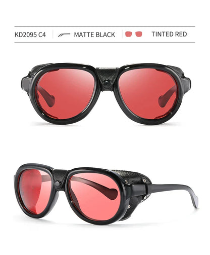 Luxury Steampunk Pilot Sunglasses Men and Women Soft Leather Shield Glasses UV400 Protection KD2095