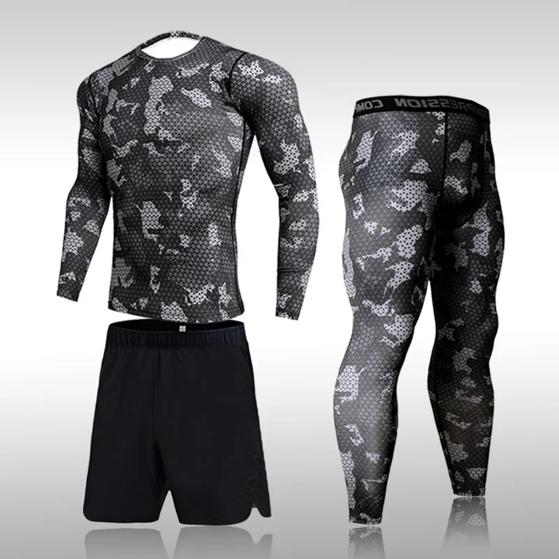 Quick Dry Camouflage Men's Running Sets Compression Sports Suits Skinny Tights Clothes Gym Rashguard Fitness Sportswear Men 2021