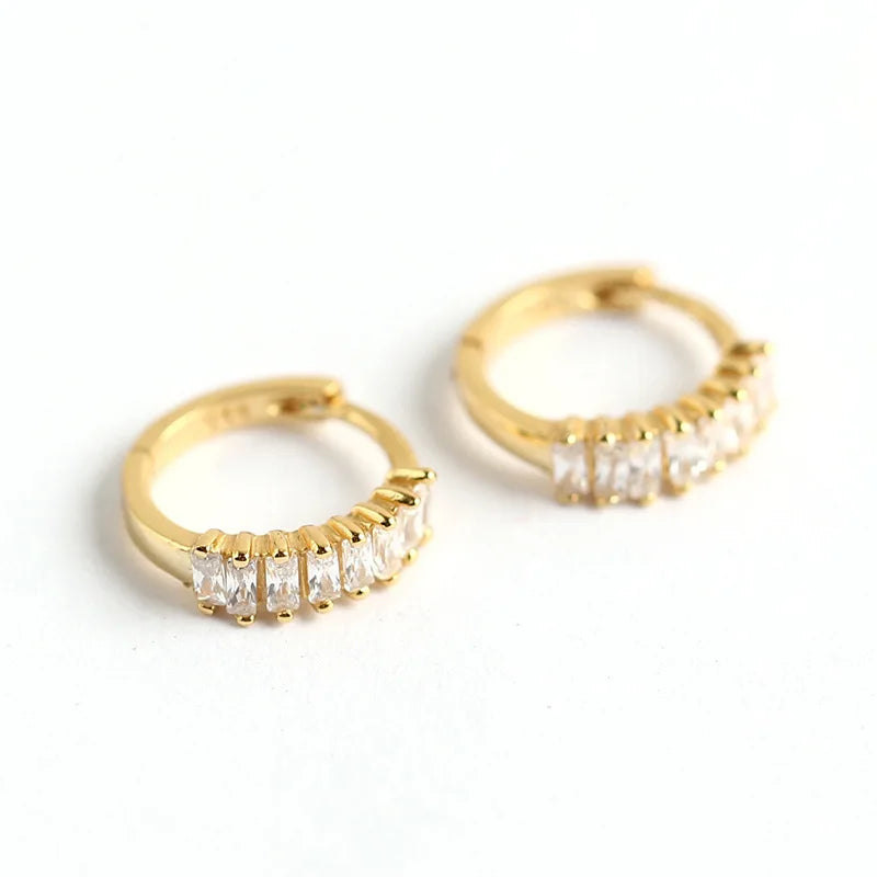 925 Sterling Silver Earring Fashion Rectangle Color Zircon Round Ear Ring Ear Bone Wild Trend Sweet Simple Women Girl Ear Jewelr