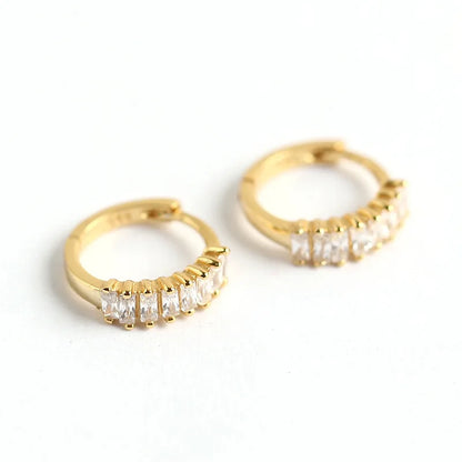 925 Sterling Silver Earring Fashion Rectangle Color Zircon Round Ear Ring Ear Bone Wild Trend Sweet Simple Women Girl Ear Jewelr