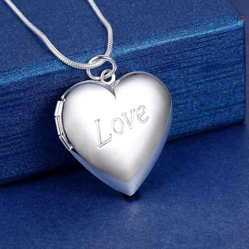 925hot sale Silver color Photo Frame Pendant Necklace Snake Chain For Woman Charm Wedding Fashion Jewelry ColorLN072