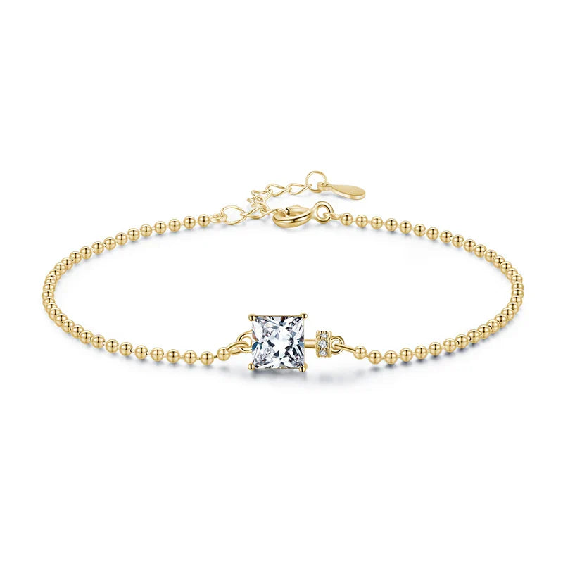 Classic Square Clear CZ Bracelets Solid 925 Sterling Silver Charm Beads Chain Bracelet For Women Wedding Fine Jewelry